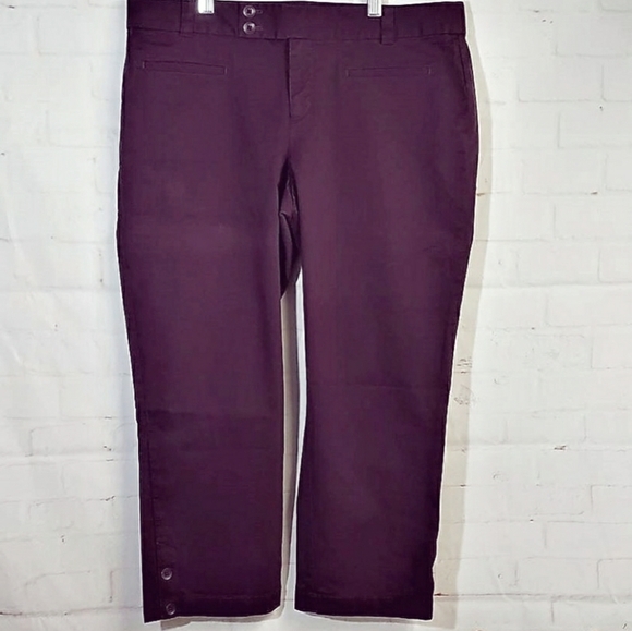 ANN TAYLOR LOFT BUTTON CROPPED PURPLE PANTS 10 - Picture 2 of 9